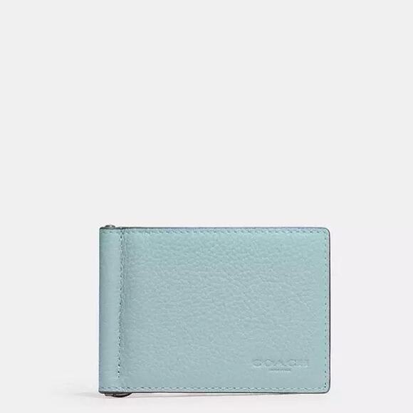 NWT Coach Slim Money Clip Billfold Wallet CH090 Light Blue Pebble Leather - Picture 6 of 6
